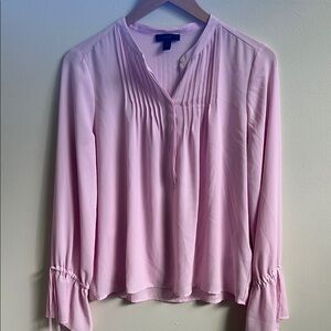J. Crew Pink Blouse with Bell Sleeves and Mandarin Collar